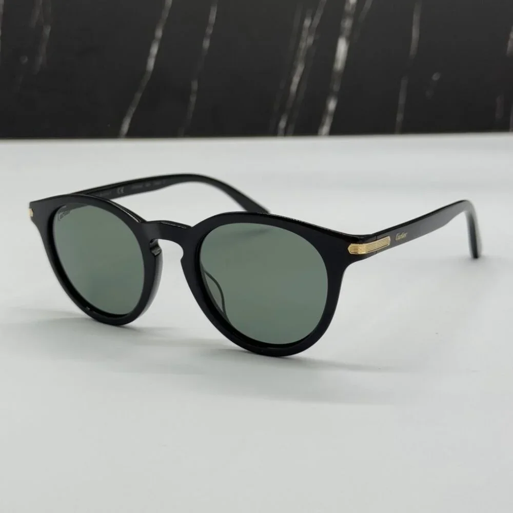 NEW CARTIER SUNGLASSES, ROUND BLACK GREEN EYEWEAR CARTIER CT0010S 004